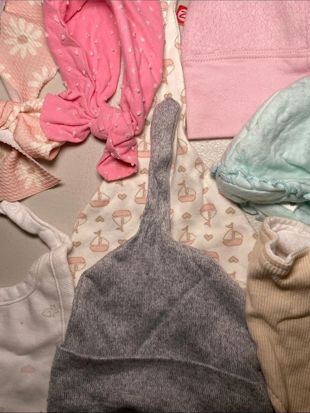 Mix Brands Baby Girls Hat & Bib Accessory Set - Pink, Gray, Mint, Cream, White